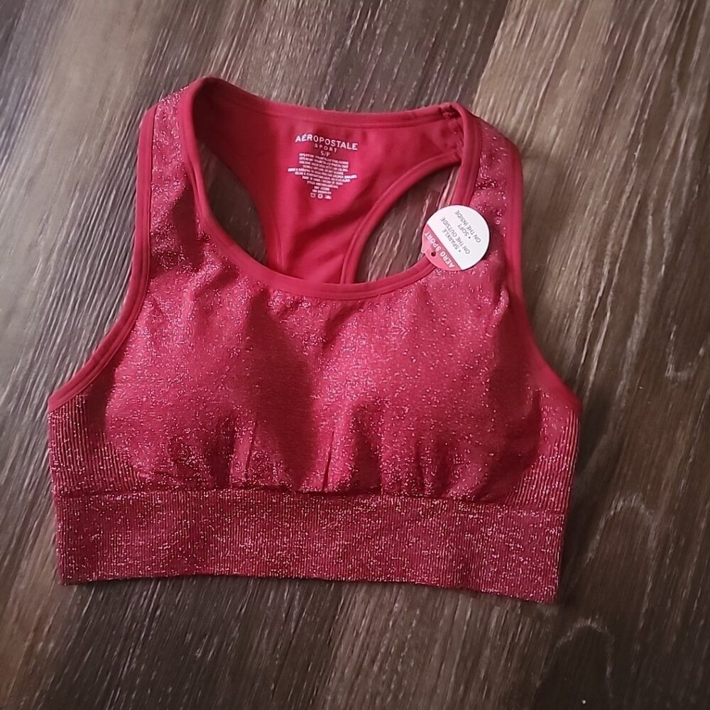 Aeropostale Aero Sport Red  Sparkle Sports Bra Sz S/P